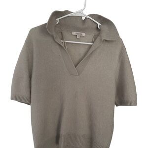Dorothee Schumacher Collared V neck Sweater in Taupe Cashmere and Virgen Wool